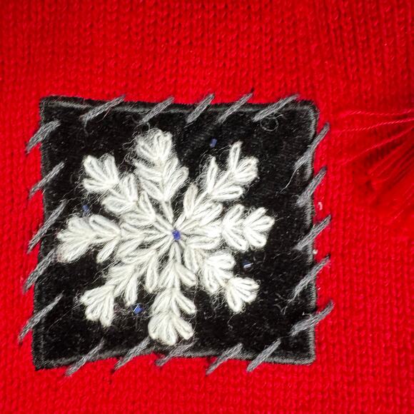 Christmas Sweater Vest Petite Women's sz Large Red Zipper Tree Poinsettia Snow - Picture 8 of 12